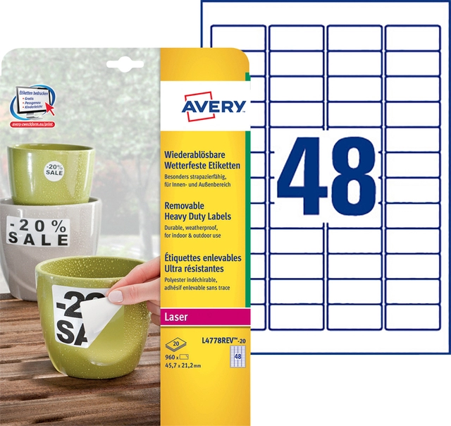 Een Etiket Avery L4778REV 45.7x21.2mm wit 960stuks koop je bij VHK Kantoorartikelen