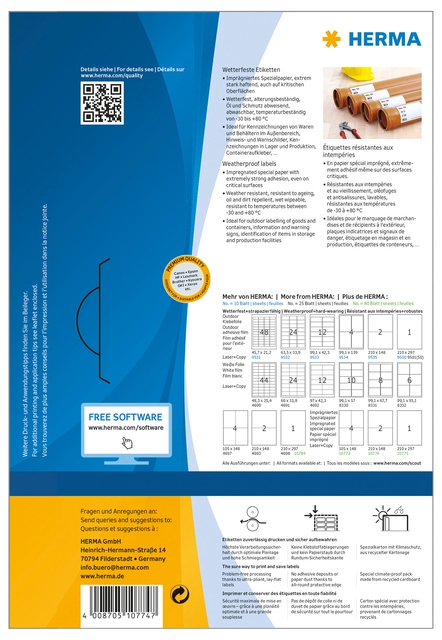 Een Etiket HERMA 10774 210x148mm weerbestendig wit 160stuks koop je bij VHK Kantoorartikelen