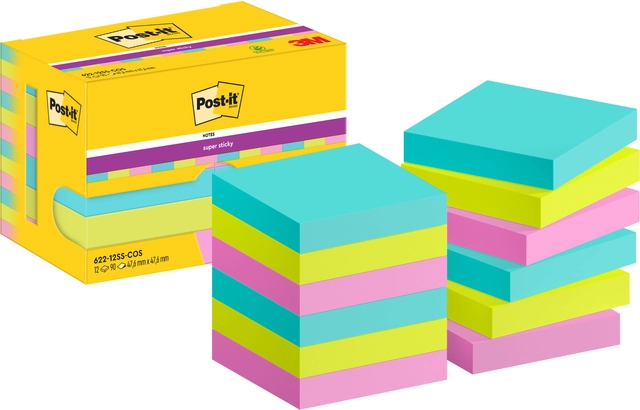 Een Memoblok Post-it 622 Super Sticky 47,6x47,6mm Cosmic 12 stuks koop je bij Hoekmankantoorartikelen.nl