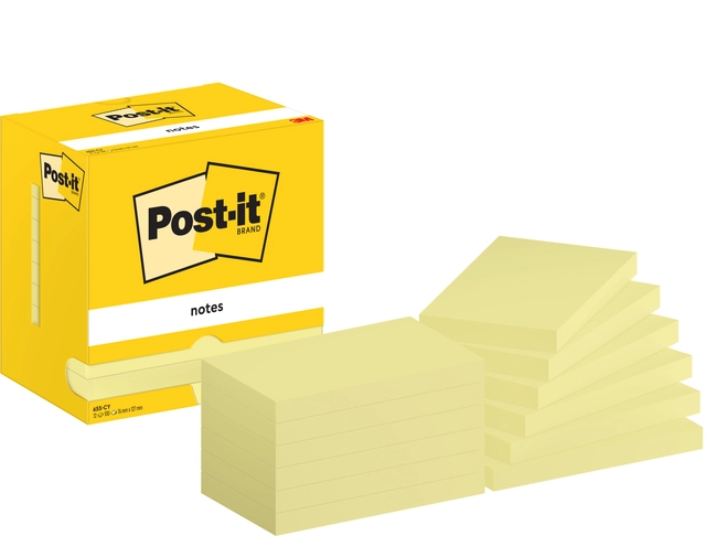 Een Memoblok Post-it 655 76x127mm geel 12 stuks koop je bij Hoekmankantoorartikelen.nl