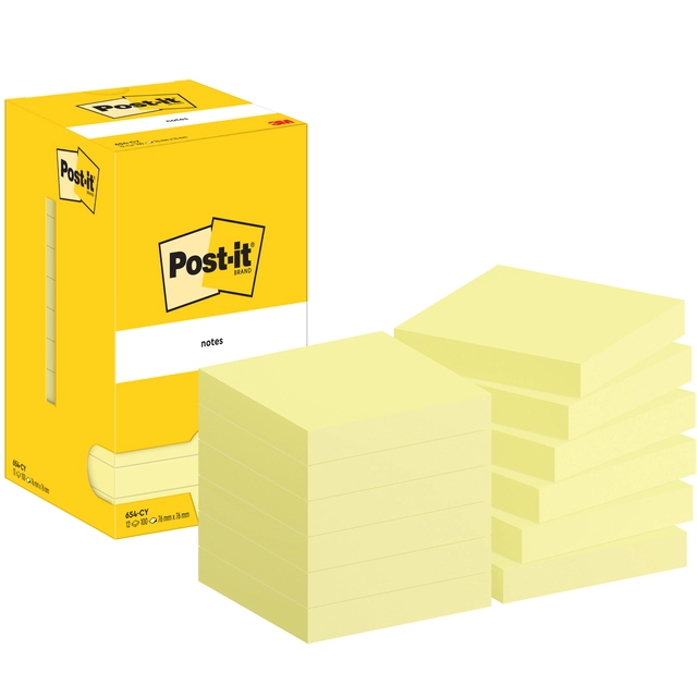 Een Memoblok Post-it 654 76x76mm geel 12 stuks koop je bij Hoekmankantoorartikelen.nl