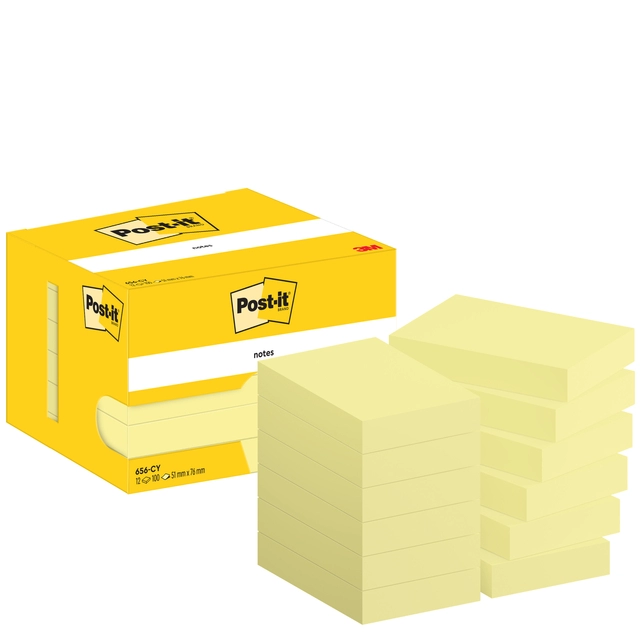 Een Memoblok Post-it 656 51x76mm canary yellow 12 stuks koop je bij Hoekmankantoorartikelen.nl