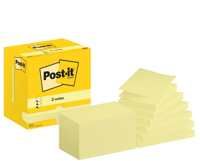 Een Memoblok Post-it Z-Note R350 76x127mm geel 12 stuks koop je bij Hoekmankantoorartikelen.nl