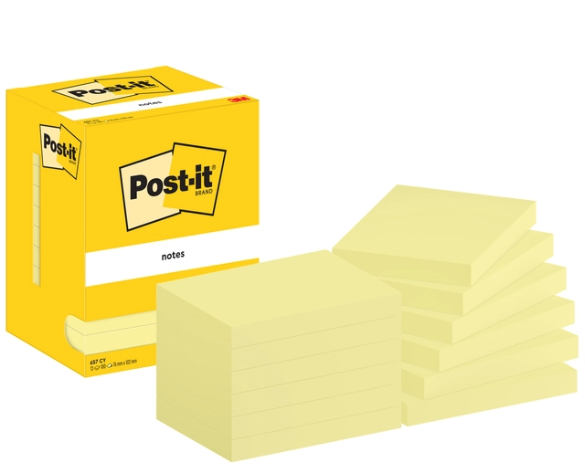 Een Memoblok Post-it 657 76x102mm geel 12 stuks koop je bij Hoekmankantoorartikelen.nl