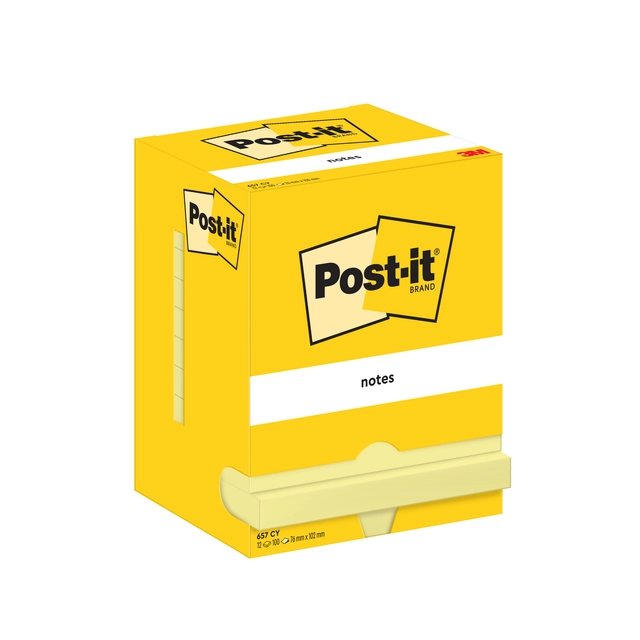 Een Memoblok Post-it 657 76x102mm geel 12 stuks koop je bij Hoekmankantoorartikelen.nl