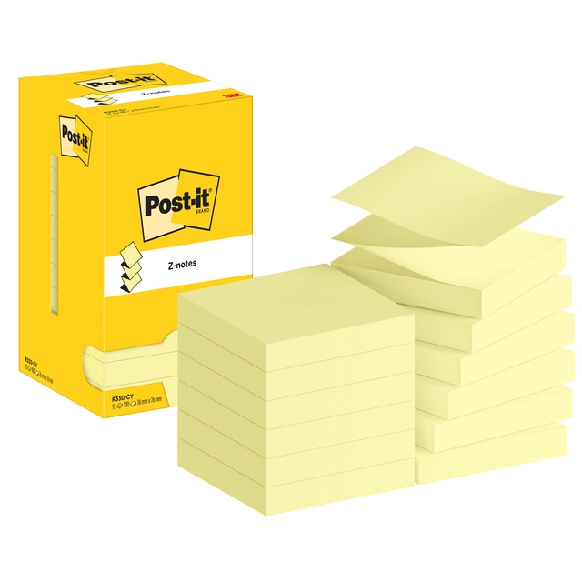 Een Memoblok Post-it Z-Note R330 76x76mm canary yellow 12 stuks koop je bij Hoekmankantoorartikelen.nl