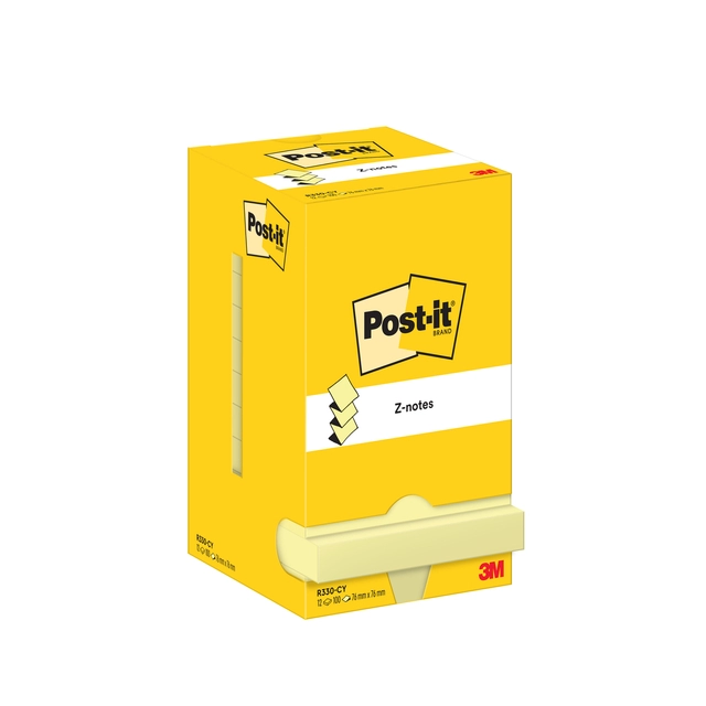 Een Memoblok Post-it Z-Note R330 76x76mm canary yellow 12 stuks koop je bij Hoekmankantoorartikelen.nl