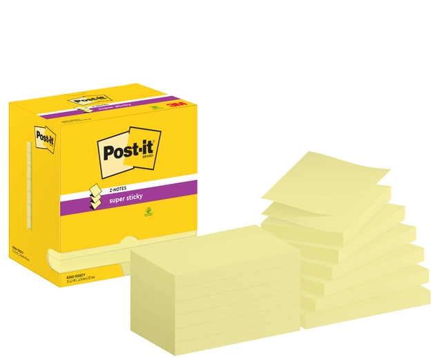 Een Memoblok Post-it Z-Note S350 Super Sticky 76x127mm geel 12 stuks koop je bij Hoekmankantoorartikelen.nl