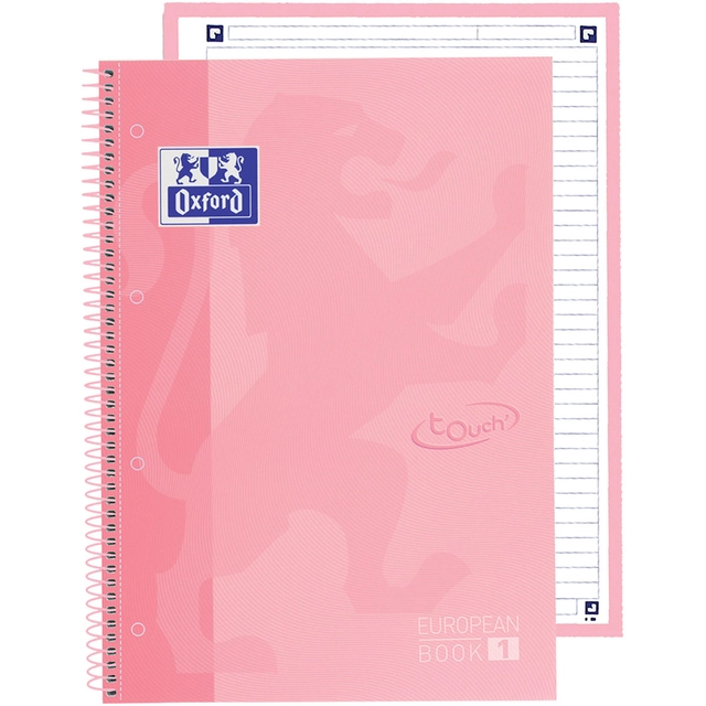 Een Notitieboek Oxford Touch Europeanbook A4+ 4-gaats lijn 80vel pastel roze koop je bij VHK Kantoorartikelen