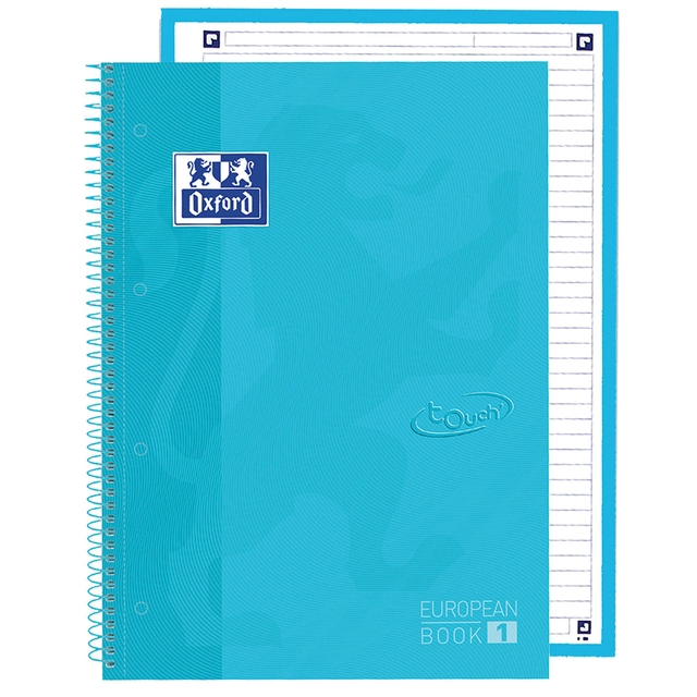 Een Notitieboek Oxford Touch Europeanbook A4+ 4-gaats lijn 80vel pastel blauw koop je bij VHK Kantoorartikelen