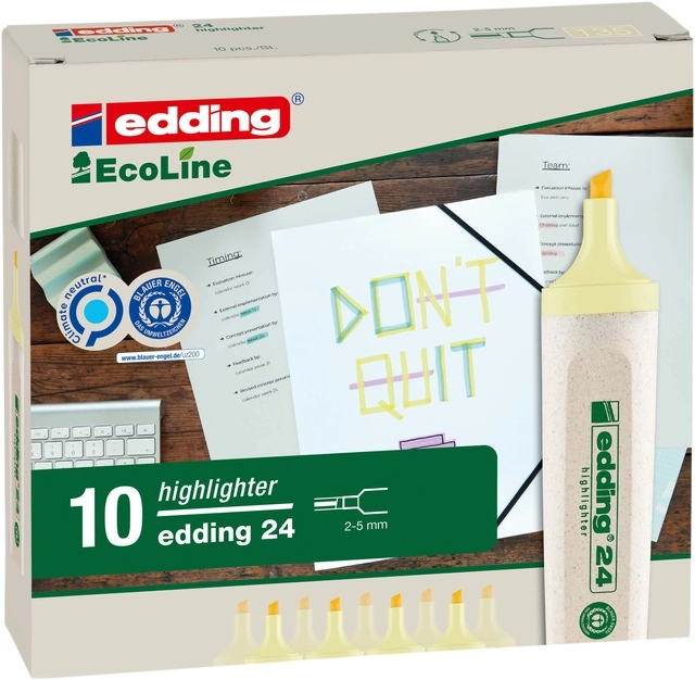 Een Markeerstift edding 24 Ecoline pastel geel koop je bij VHK Kantoorartikelen