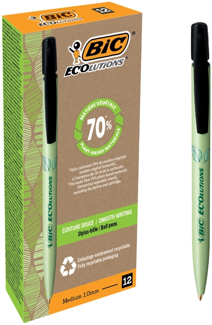 Een Balpen Bic Ecolutions media clic bio-based medium zwart koop je bij VHK Kantoorartikelen