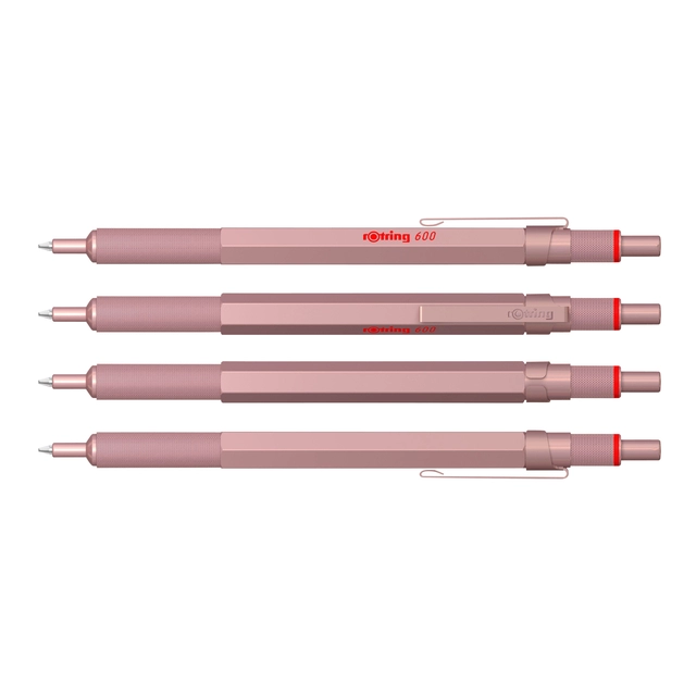 Een Balpen rOtring 600 medium rosé goud koop je bij VHK Kantoorartikelen