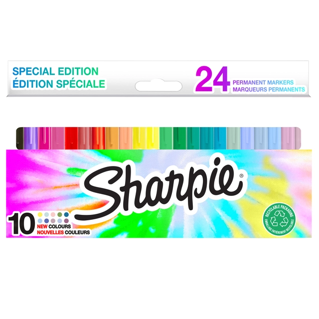 Een Viltstift Sharpie rond incl 10 nieuwe kleuren fijn assorti blister à 24 stuks koop je bij VHK Kantoorartikelen