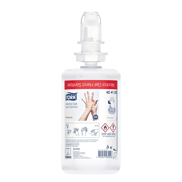 Een Alcoholgel Tork S4 voor handdesinfectie ongeparfumeerd 1000ml 424103 koop je bij VHK Kantoorartikelen