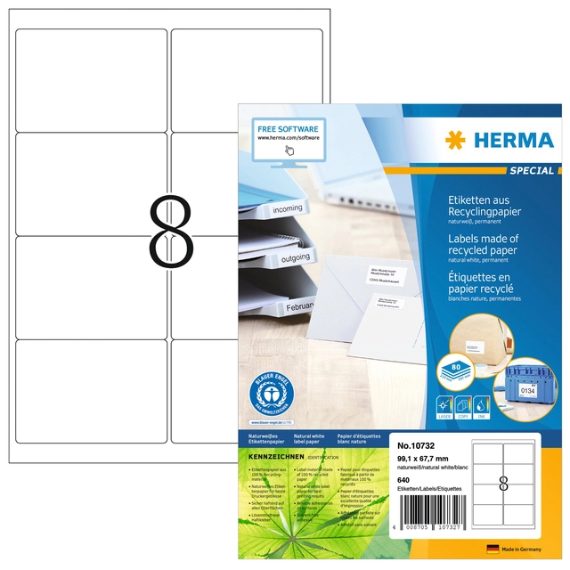 Een Etiket HERMA recycling 10732 99.1x67.7mm 640stuks wit koop je bij VHK Kantoorartikelen