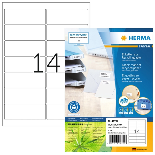 Een Etiket HERMA recycling 10731 99.1x38.1mm 1120stuks wit koop je bij VHK Kantoorartikelen