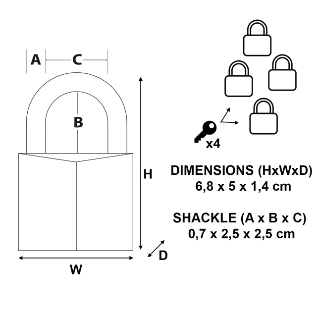 Een Hangslot MasterLock 4 gelijksluitend messing 50mm 4 stuks koop je bij Hoekmankantoorartikelen.nl