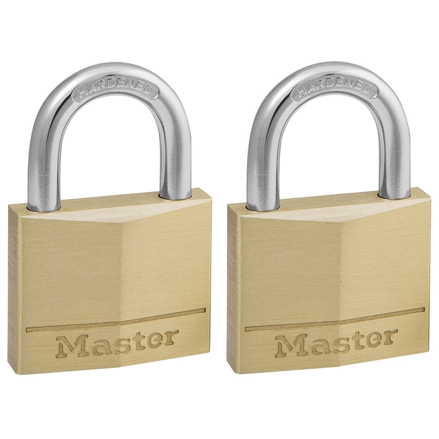 Een Hangslot MasterLock 2 gelijksluitend messing 40mm 2 stuks koop je bij Hoekmankantoorartikelen.nl