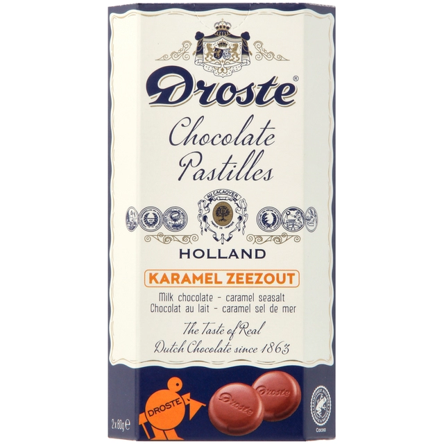 Een Chocolade Droste duopack pastilles melk karamel zeezout 160gr koop je bij VHK Kantoorartikelen