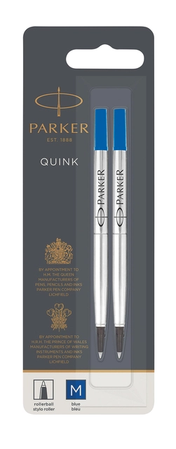 Een Rollerpenvulling Parker Quink medium blauw blister à 2 stuks koop je bij VHK Kantoorartikelen