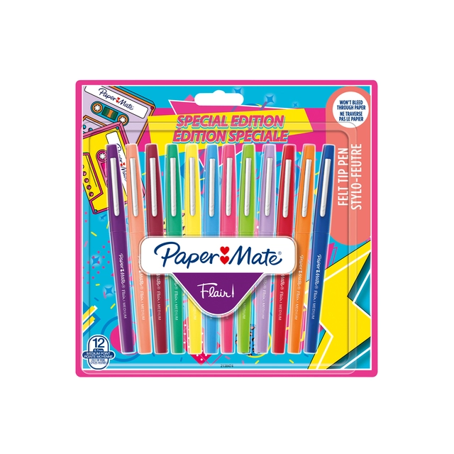 Een Fineliner Paper Mate Flair retro medium assorti blister à 12 stuks koop je bij VHK Kantoorartikelen