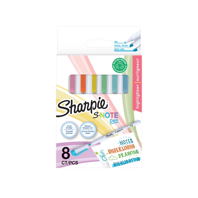 Een Markeerstift Sharpie S-note Duo assorti blister à 8 stuks koop je bij VHK Kantoorartikelen