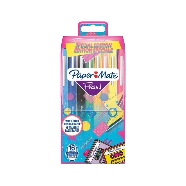 Een Fineliner Paper Mate Flair retro medium assorti blister à 16 stuks koop je bij VHK Kantoorartikelen