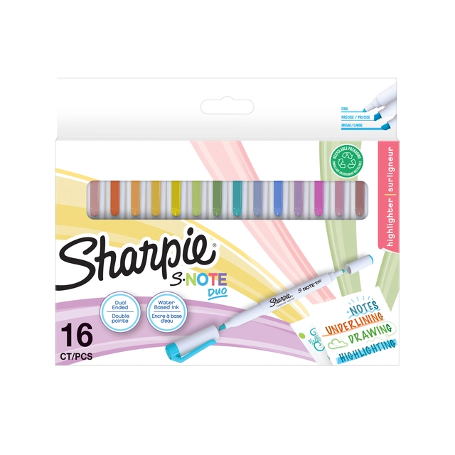 Een Markeerstift Sharpie S-note Duo assorti blister à 16 stuks koop je bij VHK Kantoorartikelen