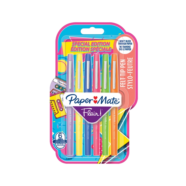 Een Fineliner Paper Mate Flair retro medium assorti blister à 6 stuks koop je bij VHK Kantoorartikelen