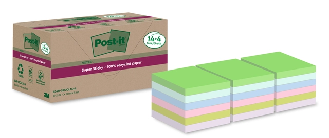 Een Memoblok Post-it 654 RSS12COL 76x76mm colour 14+4 gratis koop je bij Hoekmankantoorartikelen.nl