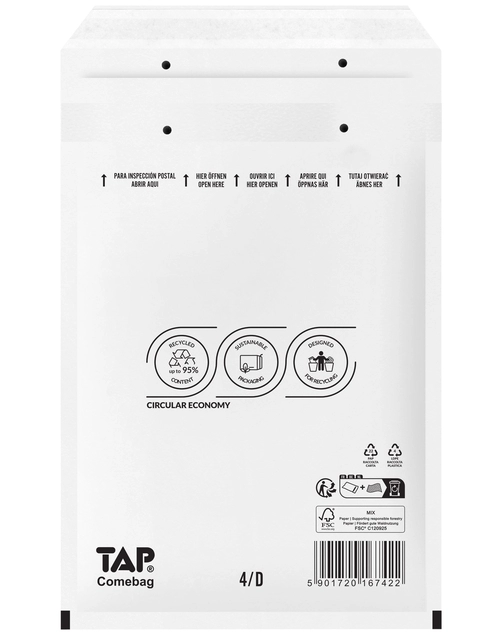 Een Envelop TAP Comebag luchtkussen nr14 200x275mm 100 stuks koop je bij VHK Kantoorartikelen