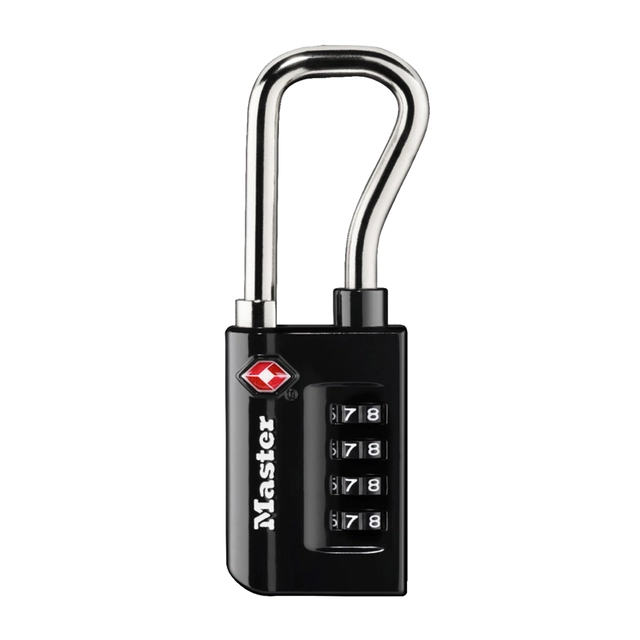 Een Hangslot Masterlock 4-cijfer combinatie TSA lange beugel zwart 35mm koop je bij VHK Kantoorartikelen