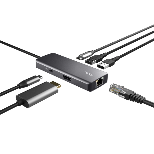 Een Adapter Trust DALYX 6-in-1 USB-C multipoort grijs koop je bij VHK Kantoorartikelen