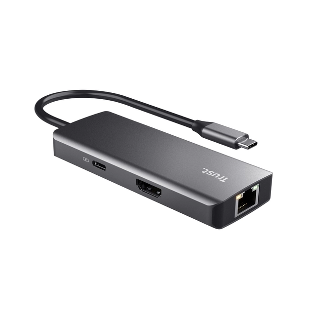 Een Adapter Trust DALYX 6-in-1 USB-C multipoort grijs koop je bij VHK Kantoorartikelen