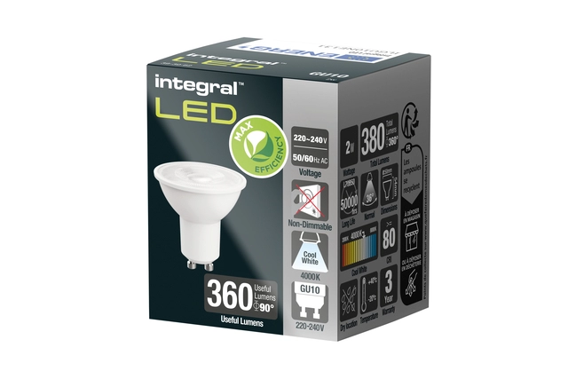 Een Ledlamp Integral GU10 4000K koel wit 2W 380lumen koop je bij Hoekmankantoorartikelen.nl