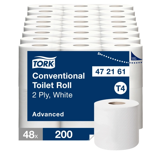 Een Toiletpapier Tork T4 advanced 2-laags 200vel wit 472161 koop je bij VHK Kantoorartikelen