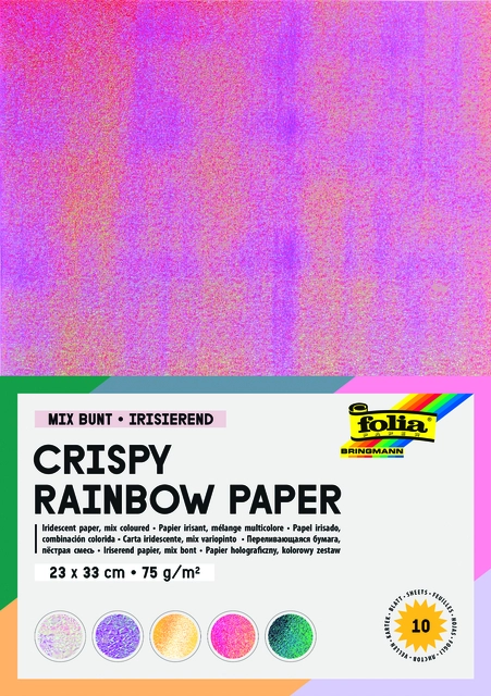 Een Regenboogpapier Folia 23x33cm iriserend 75gr 10 vel assorti koop je bij Hoekmankantoorartikelen.nl