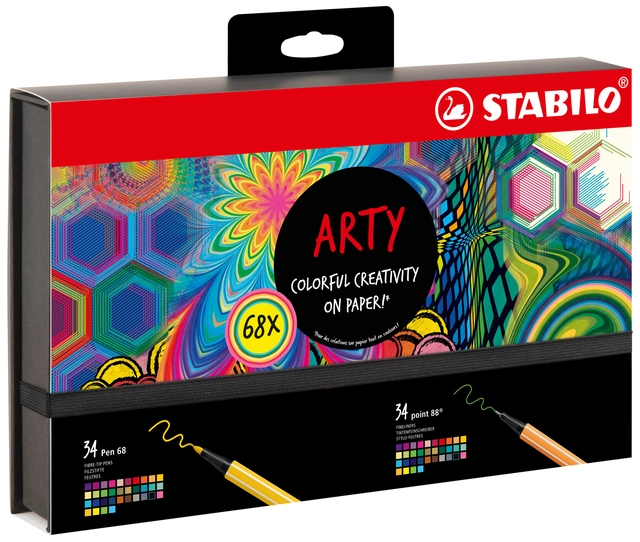 Een Fineliner STABILO point 88 & Pen 68 Arty creative assorti luxe box à 68 stuks koop je bij Hoekmankantoorartikelen.nl