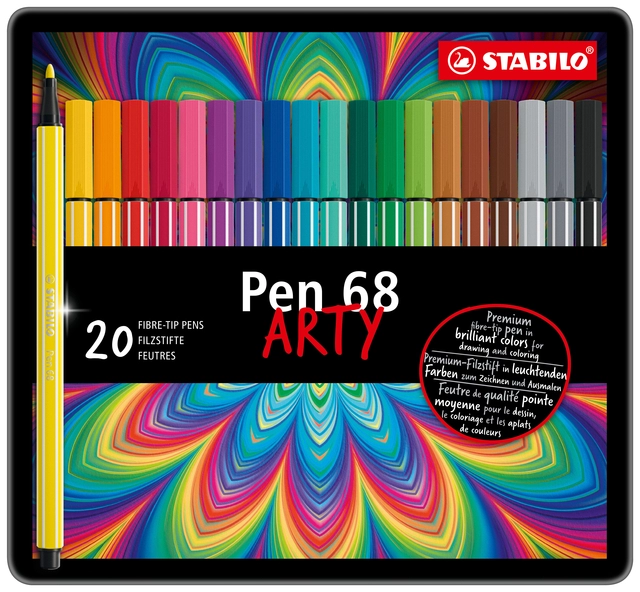 Een Viltstift STABILO Pen 68/20 Arty medium assorti blik à 20 stuks koop je bij VHK Kantoorartikelen