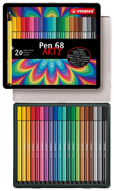 Een Viltstift STABILO Pen 68/20 Arty medium assorti blik à 20 stuks koop je bij VHK Kantoorartikelen