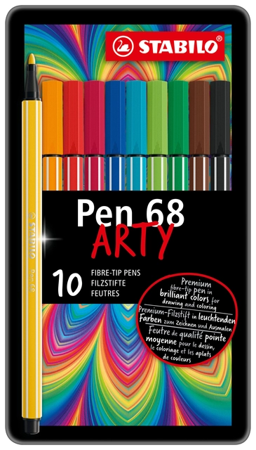 Een Viltstift STABILO Pen 68/10 Arty medium assorti blik à 10 stuks koop je bij VHK Kantoorartikelen