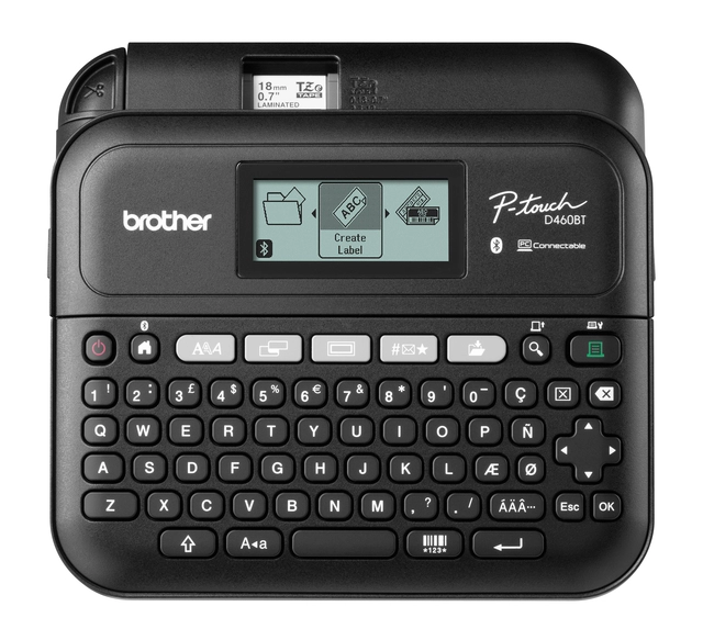 Een Labelprinter Brother P-touch TZe PT-D460BT desktop qwerty 18mm zwart in koffer koop je bij Hoekmankantoorartikelen.nl