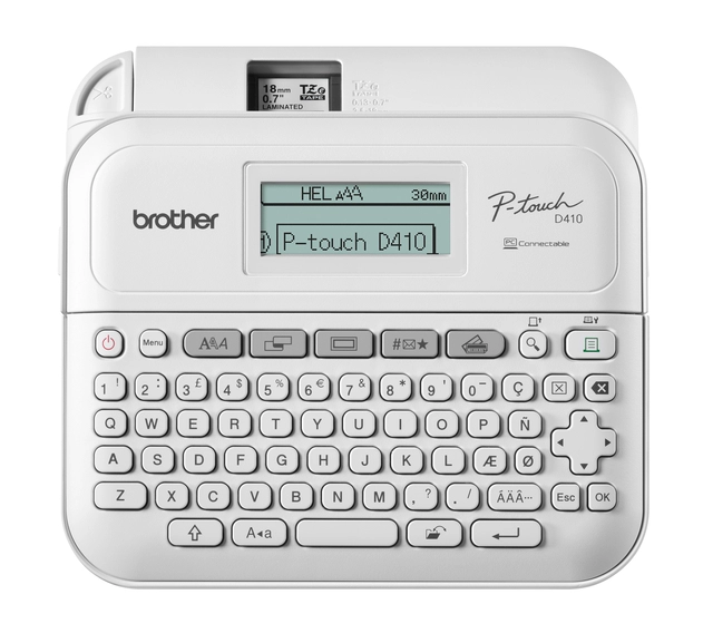 Een Labelprinter Brother P-touch TZe PT-D410 desktop qwerty 18mm wit in koffer koop je bij Hoekmankantoorartikelen.nl