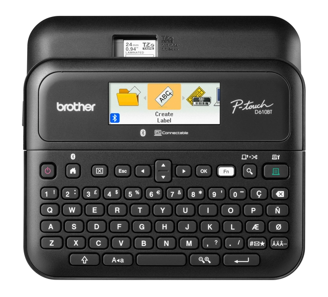 Een Labelprinter Brother P-touch TZe PT-D610BT desktop qwerty 24mm zwart in koffer koop je bij Hoekmankantoorartikelen.nl