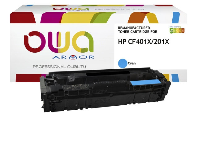 Een Tonercartridge OWA alternatief tbv HP CF401X blauw koop je bij VHK Kantoorartikelen