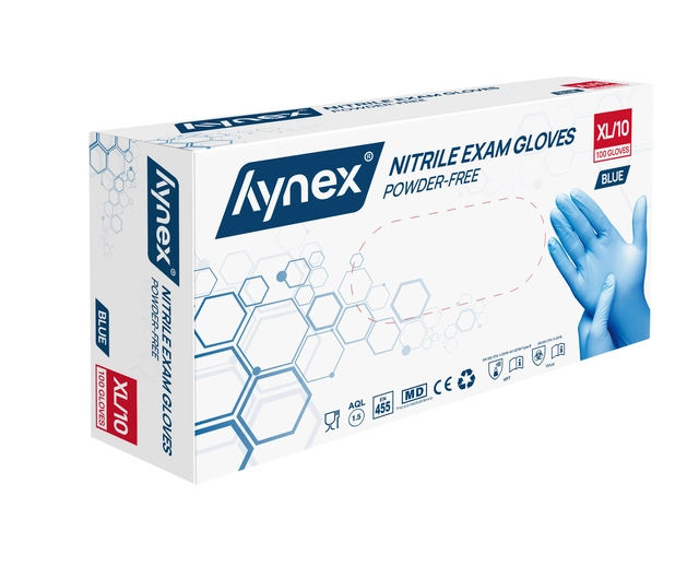 Een Handschoen Hynex XL nitril blauw pak à 100 stuks koop je bij VHK Kantoorartikelen