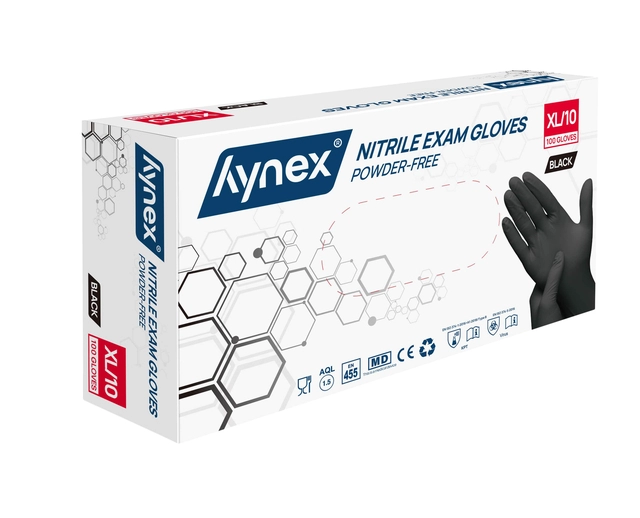 Een Handschoen Hynex XL nitril zwart pak à 100 stuks koop je bij VHK Kantoorartikelen