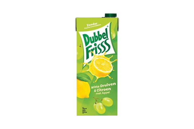 Een Fruitdrank DubbelFrisss witte druif citroen pak 1500ml koop je bij VHK Kantoorartikelen