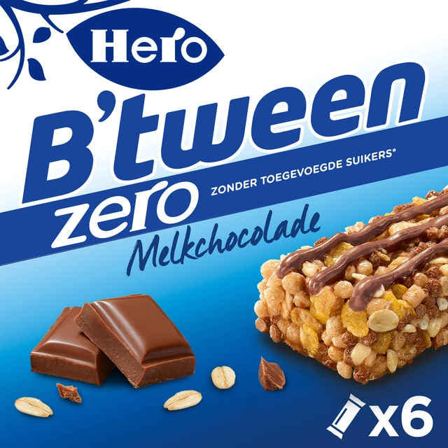 Een Tussendoortje Hero B'tween melkchocolade zero 6pack reep 20gr koop je bij VHK Kantoorartikelen